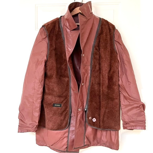 Vintage Sears Leather Shop 70s/80s Russet Leather coat w/zip out vest *EVC - Picture 5 of 16